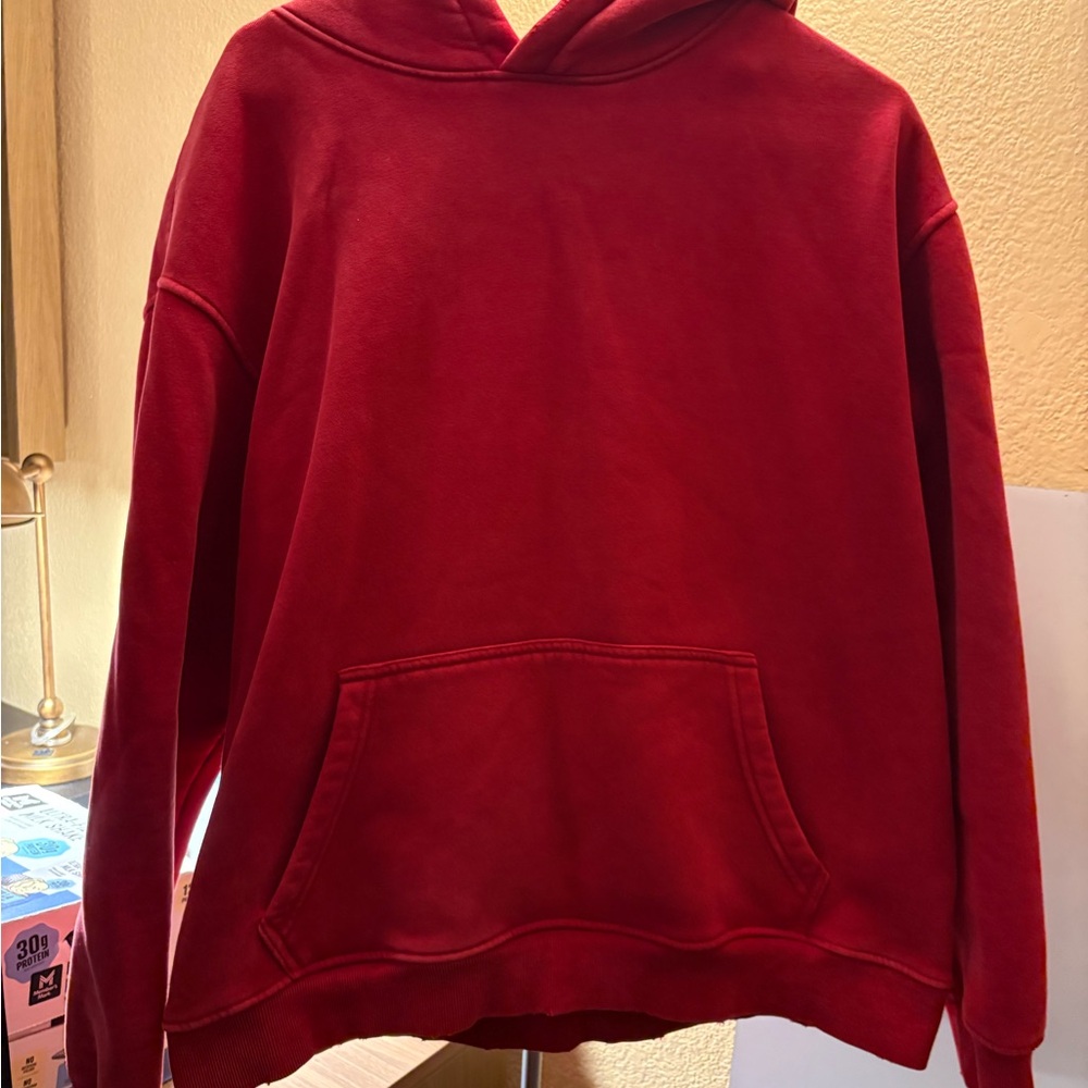 Plain Red Hooded Pullover Sweatshirt